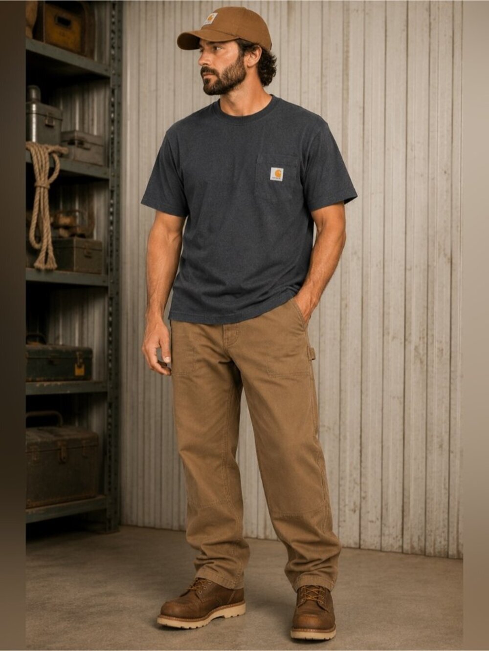 Carhartt Pocket T-Shirt Charcoal Gray Heavyweight Work Tee Men’s Medium